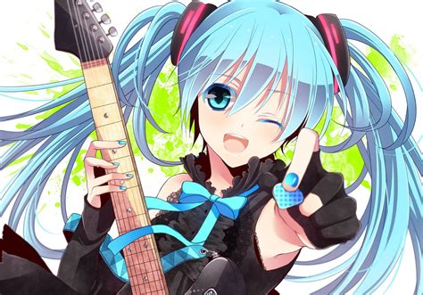 Papel de parede x px Anime Meninas anime cabelo azul violão Hatsune Miku