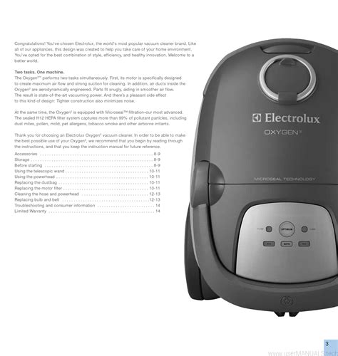 Electrolux Oxygen 3 Owners Manual