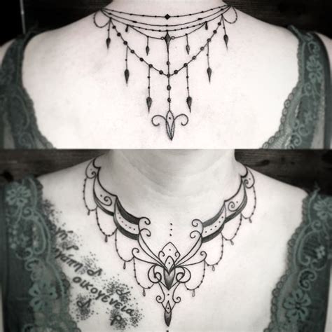 necklace necklacetattoo neck tattoos women necklace tattoo chest piece tattoos