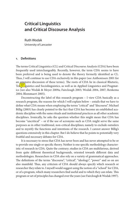 Pdf Critical Linguistics And Critical Discourse Analysis