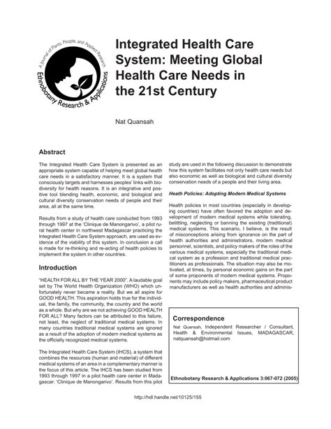 Pdf Integrated Health Care System Meeting Global Health Care Needs