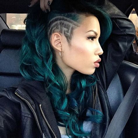 Ombre hair is so yesterday! Dark green hair with half shaven head | Hair styles, Long ...