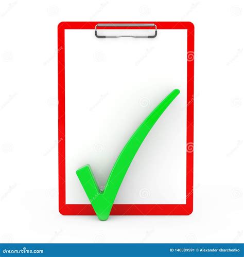 Green Check Mark Over Red Clipboard With Blank Paper 3d Rendering