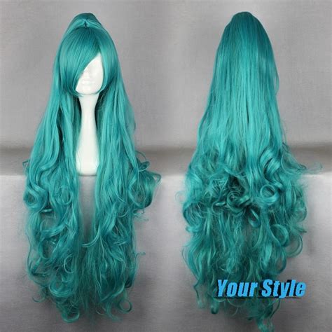 100cm Good Quality Cheap Synthetic Long Curly Wavy Green