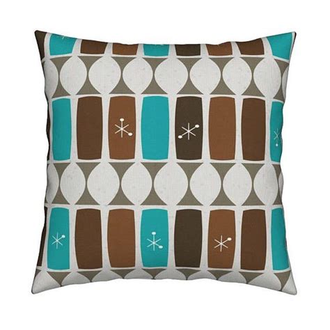 Retro Throw Pillow Mid Century Modern Brown Blue By Etsy Canada