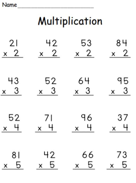 Free Worksheets For Multipication Problems With One By 2 Numbers