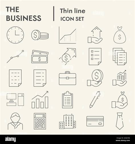 Business Thin Line Icon Set Office Symbols Collection Vector Sketches