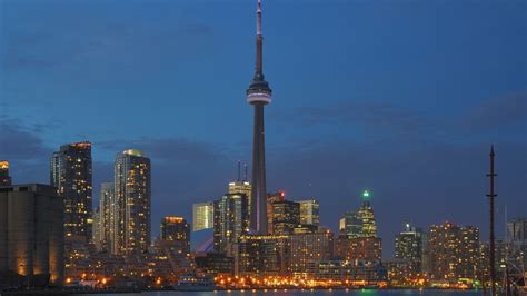 Toronto Canadá Edificios Luces Ciudad Noche Torre Fondos De