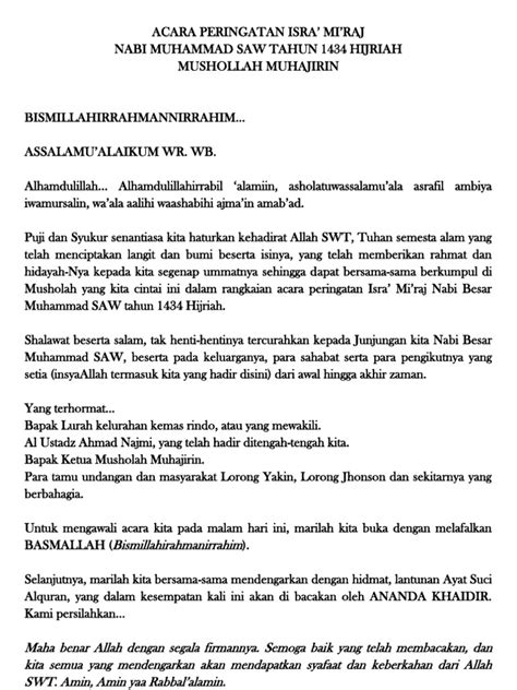 Teks Pembawa Acara Untuk Acara Isra Miraj - Kumpulan ...