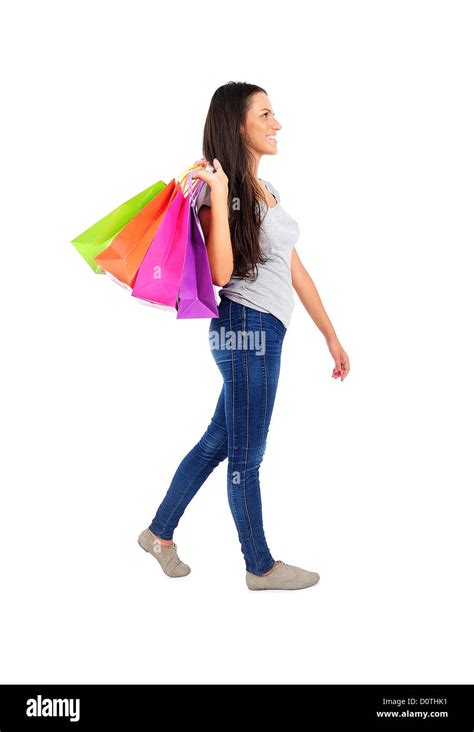 Isolated Young Casual Woman Walking Stock Photo Alamy