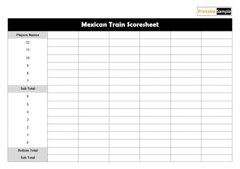 06 Free Sample Mexican Train Score Sheet Templates Printable Samples