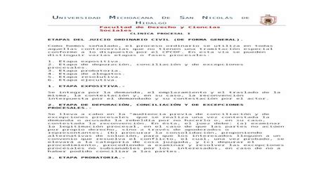 Etapas Del Juicio Ordinario Civil De Forma General Docx Document