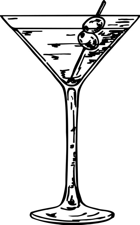 Martini Vaso Con Olivos Mano Dibujado Alcohol Cóctel Mano Dibujado Negro Color Martini Cóctel