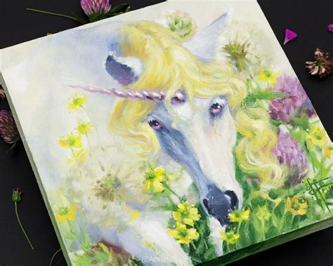 Original Unicorn Small Oil Painting Miniature Fantasy Canvas Etsy