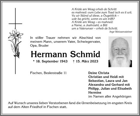 Traueranzeigen Von Hermann Schmid Augsburger Allgemeine Zeitung