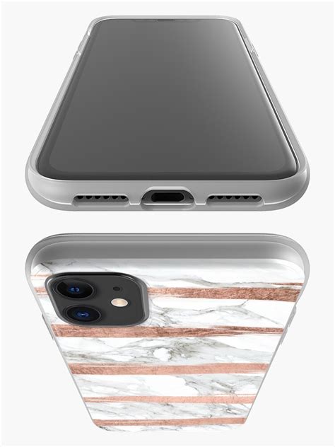 Modern Chic Faux Rose Gold Brush Stripes White Marble Iphone Case
