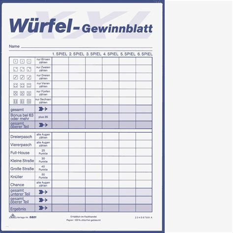 Kniffelblock Kniffel Vorlage Kostenlos Drucken Kniffel Vorlage Din A4