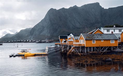 Обои обои лофотенские острова Норвегия горы порт город пейзажи