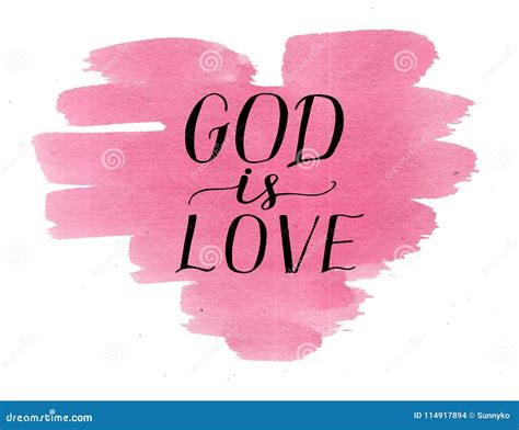 Hand Lettering God Is Love On Watercolor Pink Heart Stock Illustration