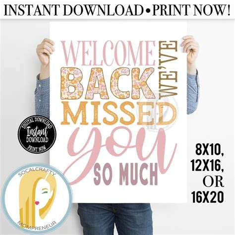 Printable Welcome Sign Welcome Back Weve Missed You Etsy Free Inspirational Quotes