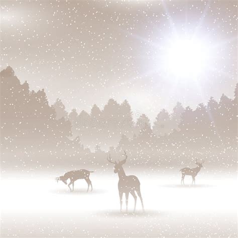 Deer In Winter Landscape Stock Vector Illustration Of Reindeer 35610407