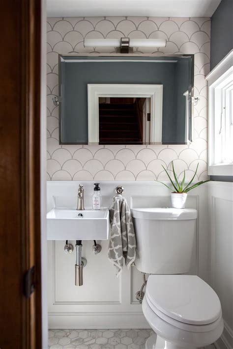 Crazy And Beautiful Tiny Powder Room With Color And Tile Fish Scale
