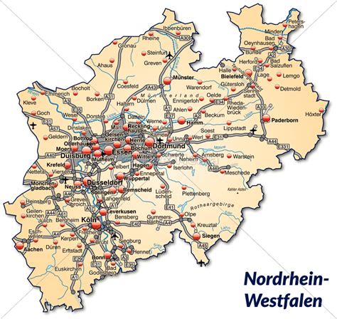 Karte Von Nordrhein Westfalen Mit Verkehrsnetz In Stockfoto