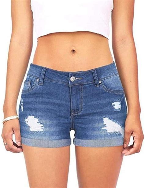 Mujeres Blue Jeans Hot Shorts Moda De Cintura Baja Washed Ripped Hole