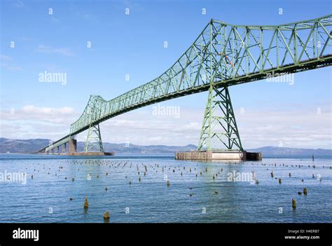 Long Astoria Bridge Over Columbia River Astoria Oregon Stock Photo
