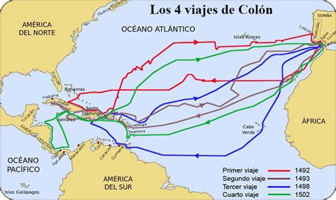 Mapa de los viajes de Cristóbal Colón a América Mapa de América