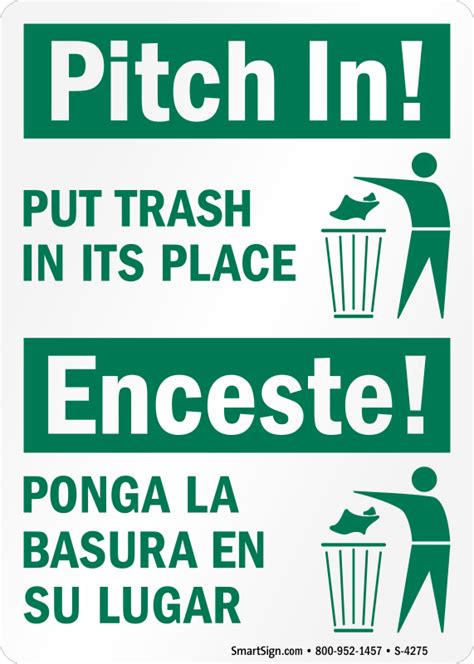 Pitch In Put Trash In Its Place Bilingual Signs Sku S 4275