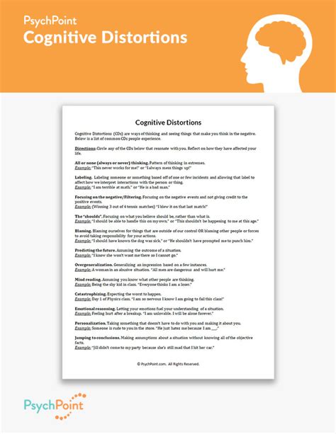 Working memory worksheets designed for cognitive engagement. Cognitive Distortions Worksheet | PsychPoint