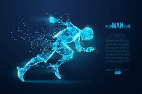 Abstract Silhouette Of A Wireframe Running Athlete Man On The Blue
