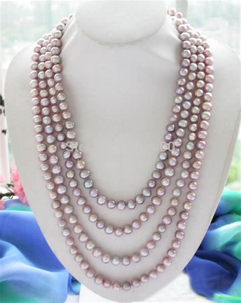 Long 100 10mm Lavender Round Freshwater Cultured Pearl Necklace In Pendants From Jewelry