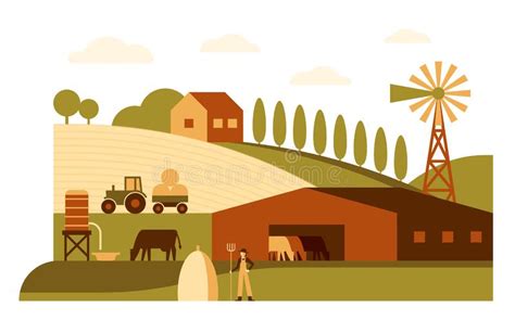 Agriculture Farmland Landscape Vector Illustration Cartoon Flat