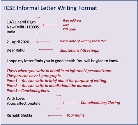 Icse Formal Letter Format Letter Writing Format Informal Letter