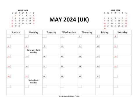 May 2024 Calendar Printable With Bank Holidays Uk