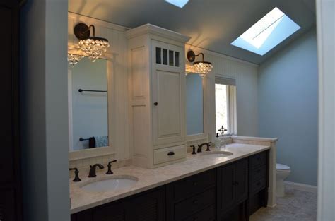 Bathroom double vanity with center tower. Crystal Cabinetry 2-tone Bathroom Vanity with center tower ...