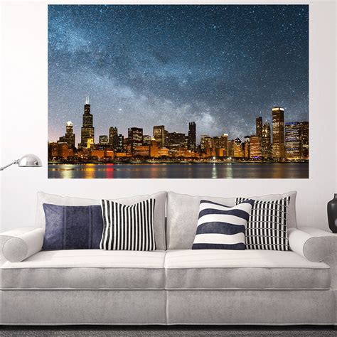 Bright Chicago Skyline Stars Wall Graphic Zapwalls