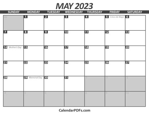 Printable Grey May Calendar 2023