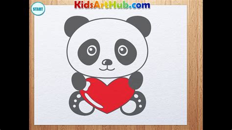 How To Draw Valentine Day Panda With Heart Youtube