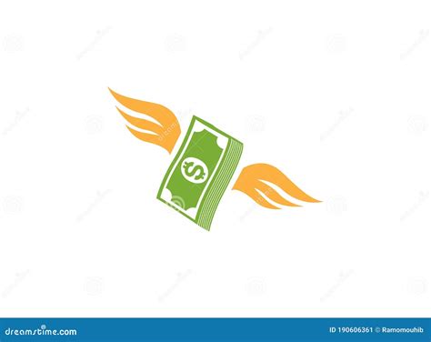 Flying Stack Of Dollar Banknotes Set Of Money With Wing Fly Logo Line