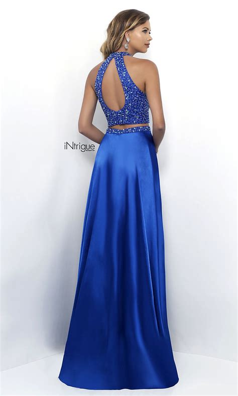 Long Two Piece Sapphire Blue Prom Dress Promgirl