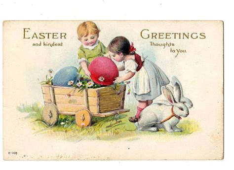 Happy Easter Greeting Vintage Postcard Egg Wagon Pulled By