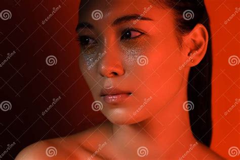 Beautiful Naked Asian Girl With Silver Stock Image Image Of Glitter