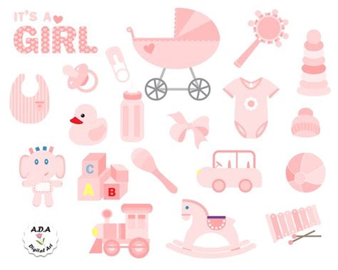 Pink Baby Clipart Its A Girl Baby Shower Invitation Etsy