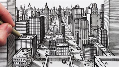 How To Draw A City Using 1 Point Perspective Pen Drawing In 2020