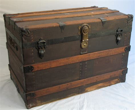 1900s Antique Steamer Trunk Large Turn Of The Century Canvas
