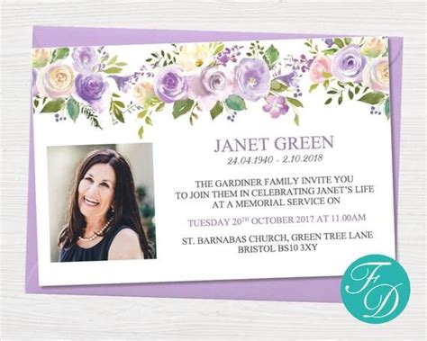 Lilac Watercolor Funeral Invitation Funeral Announcement Etsy