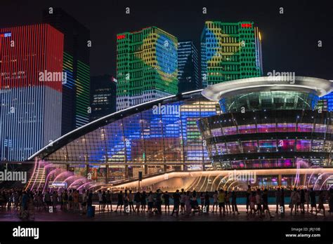 Hangzhou China Night Lights And Modern Architecture The Famous Grand